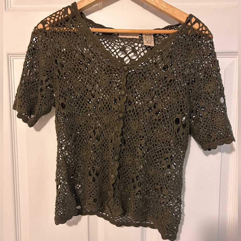 Apostrophe Dark Green Crochet Blouse